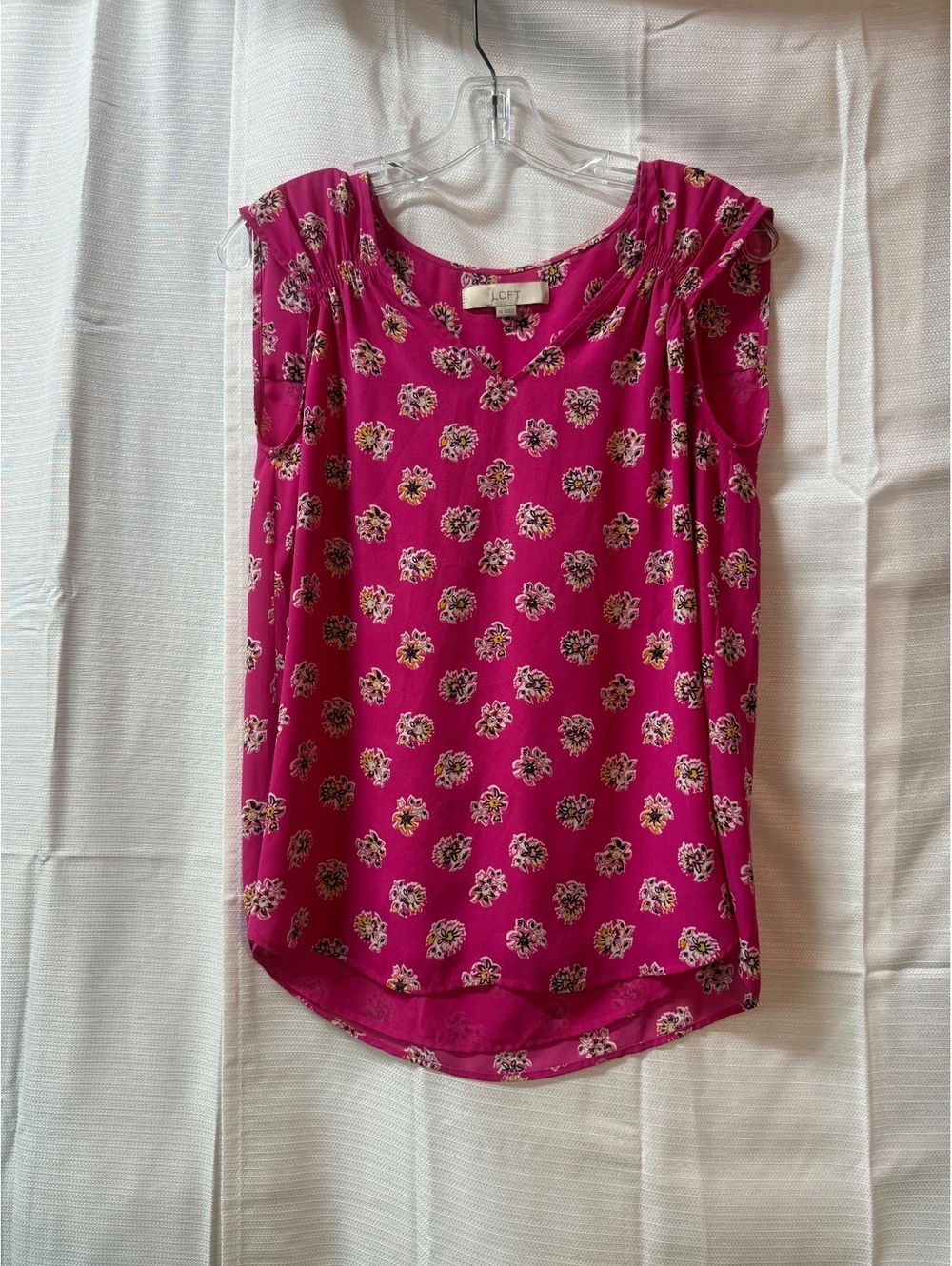LOFT Women's Sleeveless Floral Print Blouse XS Pink Polyester